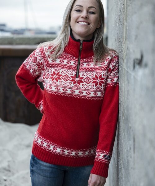 Norweger Pullover "Fjordglød" mit Schneeflocke - 100 % Schurwolle
