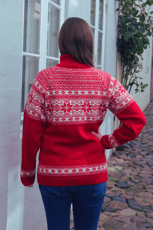 Norweger Pullover "Fjordglød" mit Schneeflocke - 100 % Schurwolle