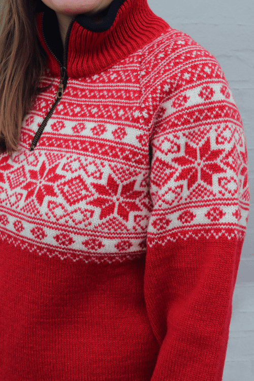 Norweger Pullover "Fjordglød" mit Schneeflocke - 100 % Schurwolle