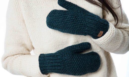 Perlstrick Damen Wollhandschuhe Alrune indigo blau