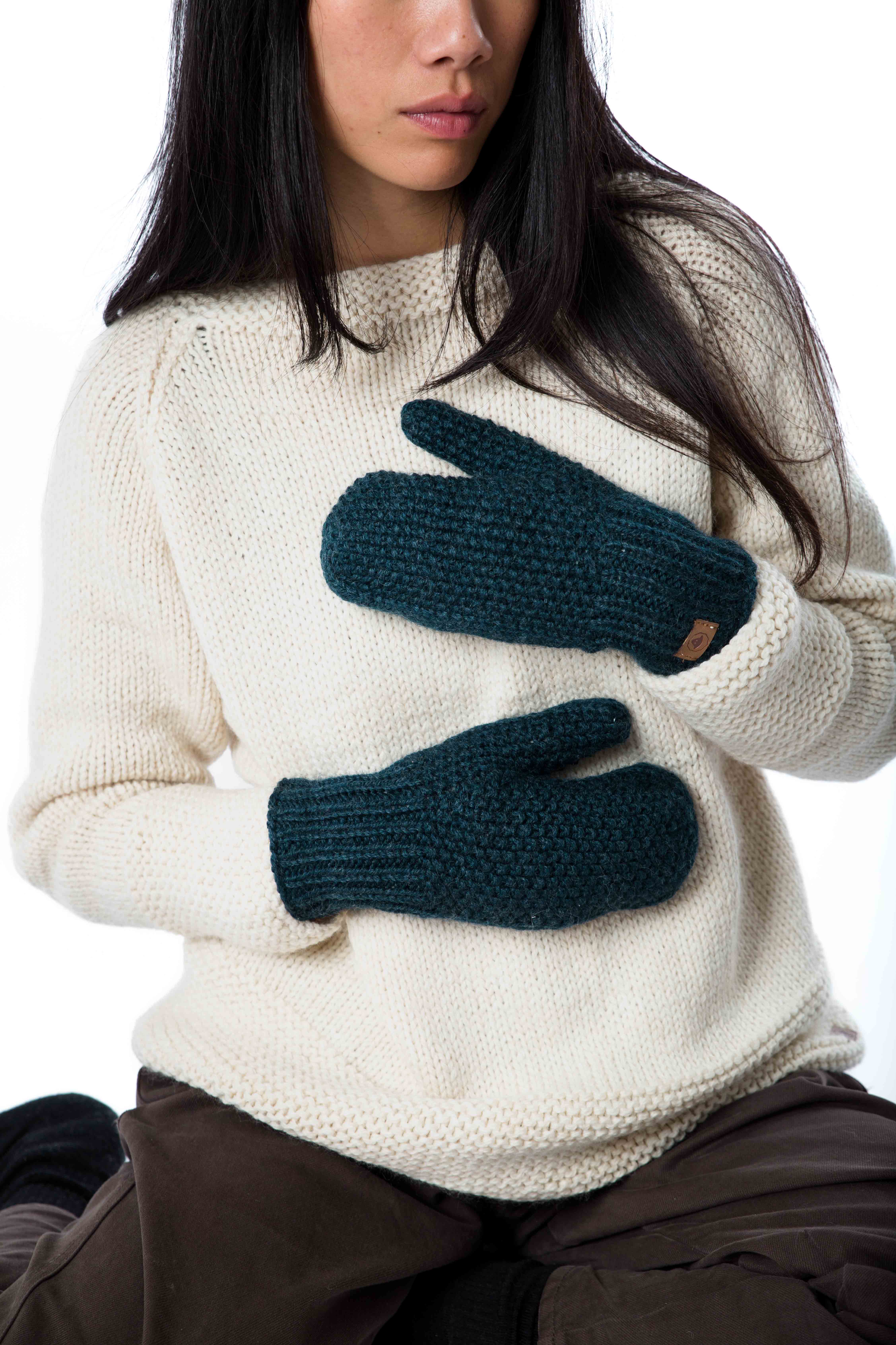 Skandinavische Perlstrick-Handschuhe "Alrune" Merinowolle mit Fleece