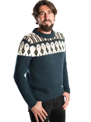 Handgestrickter Norweger-Stil Merinowolle-Pullover "Frede" PETROL
