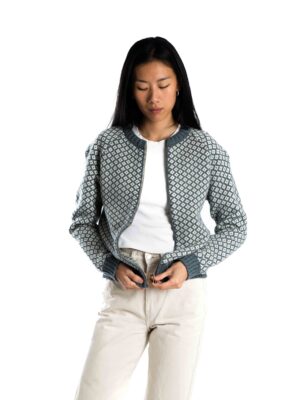 Skandinavische Wollstrickjacke mit Rautenmuster "Iris" Merinowolle