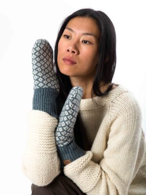 Skandinavische Wollstrickhandschuhe mit Rautenmuster "Iris" Merinowolle