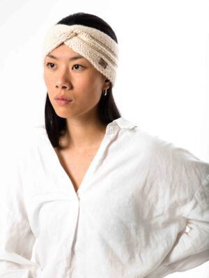 Skandinavisches Woll-Stirnband mit Knoten Creme weiss