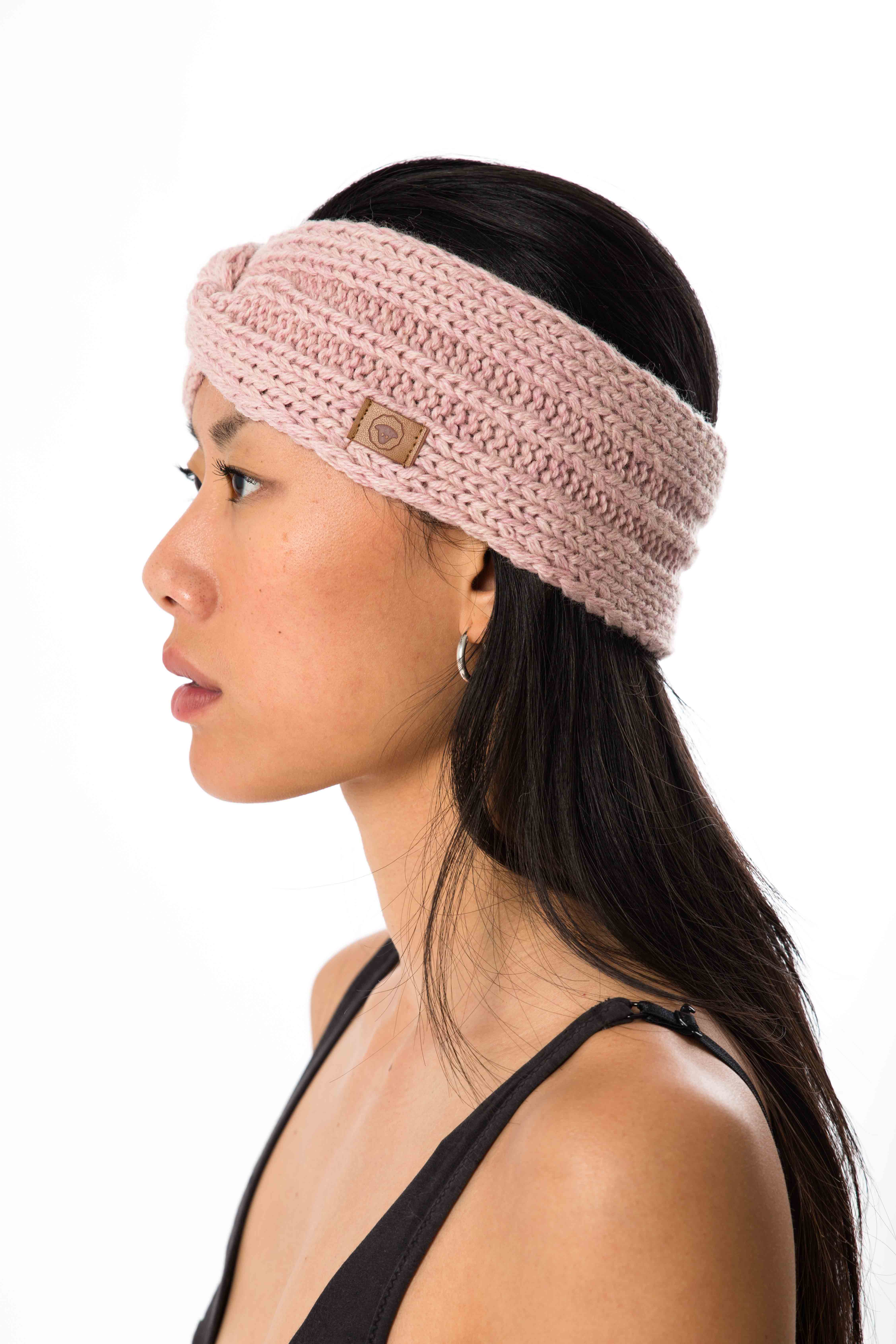 Skandinavisches Woll-Stirnband mit Knoten "Lyra" Merinowolle, handgestrickt