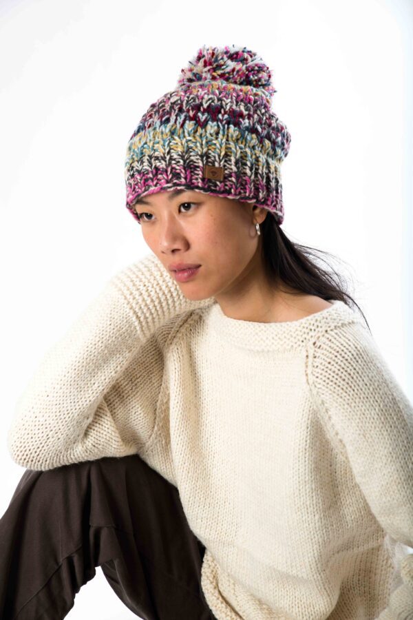 Skandinavische Wollstrickmütze Perlstrick "Queen" Lammwolle mit Fleece