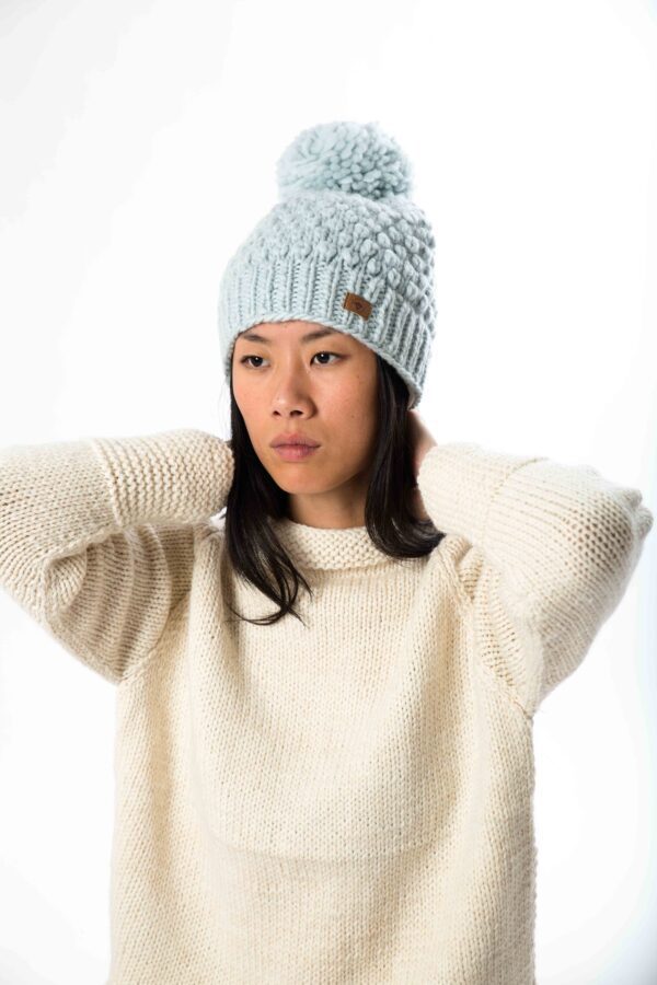 Skandinavische Wollstrickmütze Perlstrick "Queen" Lammwolle mit Fleece