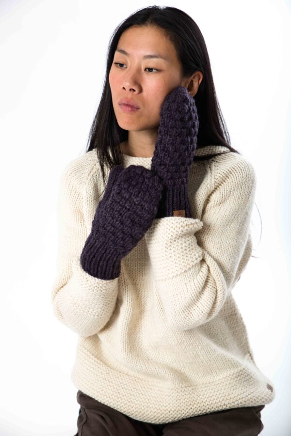 Skandinavische Wollstrickhandschuhe Perlstrick "Queen" aus Lammwolle mit Fleece