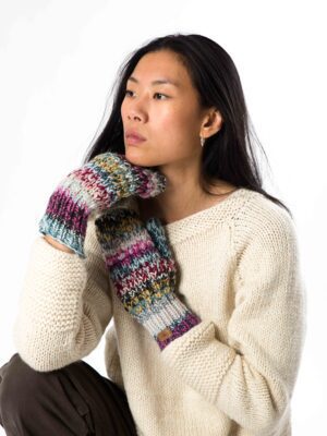 Skandinavische Wollstrickhandschuhe Perlstrick "Queen" aus Lammwolle mit Fleece