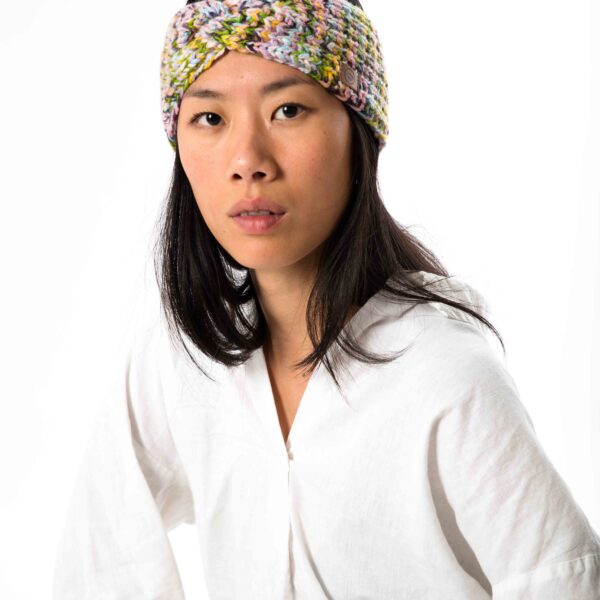 Handgestricktes Stirnband "Sol" in fröhlichem Multicolor