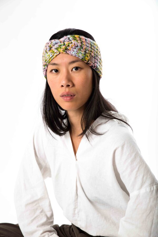 Handgestricktes Stirnband "Sol" in fröhlichem Multicolor