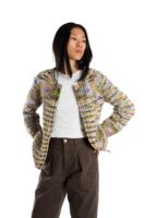 Handgestrickter Woll-Cardigan "Sol" Multicolor / Creme weiss