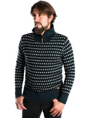 Skandinavischer Merinowolle-Pullover "Ymer" mit Kragen Herren INDIGO
