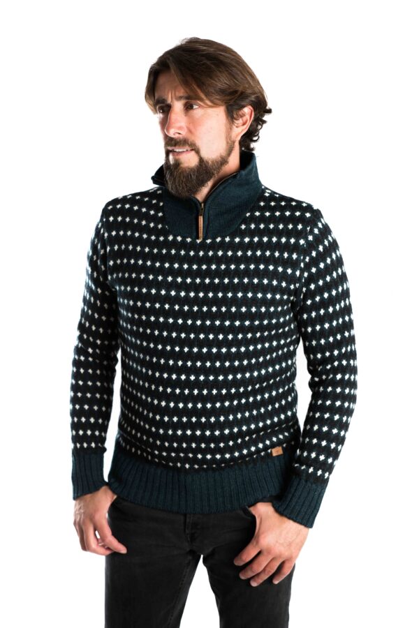 Skandinavischer Merinowolle-Pullover "Ymer" mit Kragen Herren INDIGO