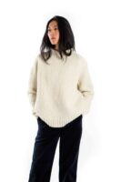 Skandinavischer Merinowolle-Pullover "Butterfly" Rundhals Handgestrickt WEISS