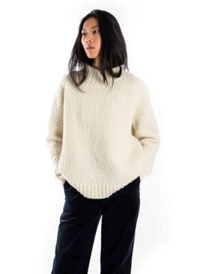 Skandinavischer Merinowolle-Pullover "Butterfly" Rundhals Handgestrickt WEISS