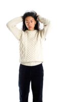 Kuscheliger Norwegerstil Strickpullover "Princess" Merinowolle, Handgestrickt CREME / INDIGO