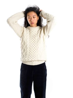 Kuscheliger Norwegerstil Strickpullover "Princess" Merinowolle, Handgestrickt CREME / INDIGO