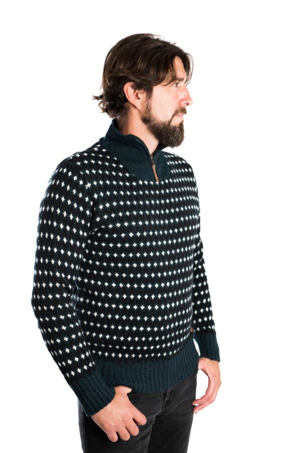 Skandinavischer Merinowolle-Pullover "Ymer" mit Kragen Herren INDIGO