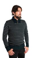 Skandinavischer Merinowolle-Pullover "Ymer" mit Kragen Herren INDIGO