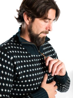 Merinowolle Pullover Ymer Kragen INDIGO_Zipper