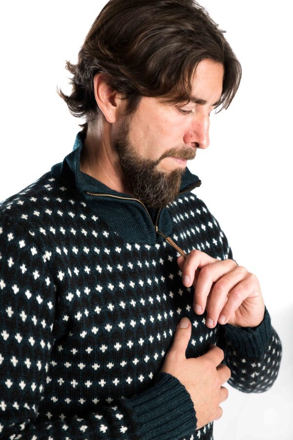 Skandinavischer Merinowolle-Pullover "Ymer" mit Kragen Herren INDIGO