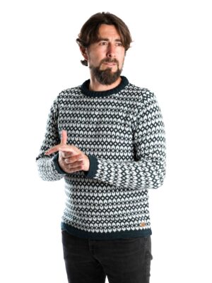 Merinowolle-Pullover “Ymer” Rundhals INDIGO_Front 2