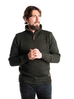Merinowolle-Pullover "DAI" mit Zipper im Perlstrickmuster