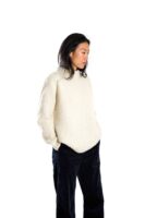 Skandinavischer Merinowolle-Pullover "Butterfly" Rundhals Handgestrickt WEISS