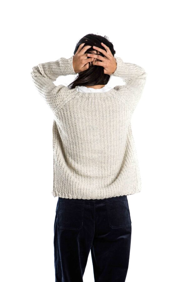 Handgestrickter Woll-Cardigan "Sol" Multicolor / Creme weiss