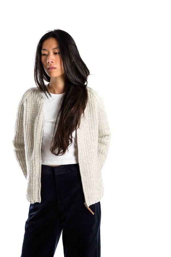 Handgestrickter Woll-Cardigan "Sol" Multicolor / Creme weiss