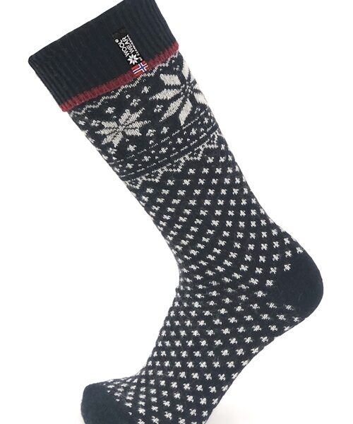 Skandinavische Wollsocken Schneeflockenmuster 70% Lammwolle