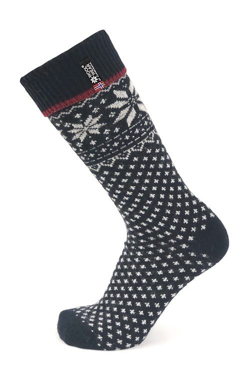 Skandinavische Wollsocken Schneeflockenmuster 70% Lammwolle