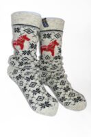 Schwedische Dalapferd Weihnachtssocken "Dalahäst" 80 % Lammwolle