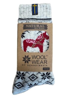 Schwedische Dalapferd Weihnachtssocken "Dalahäst" 80 % Lammwolle