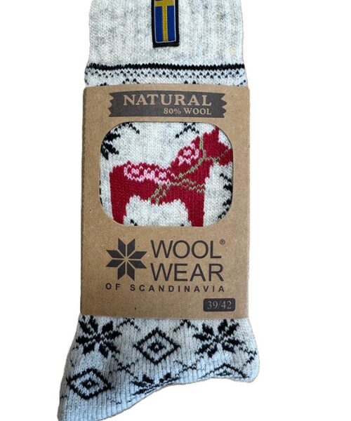 Schwedische Dalapferd Weihnachtssocken "Dalahäst" 80 % Lammwolle