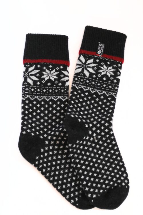 Skandinavische Wollsocken Schneeflockenmuster 70% Lammwolle