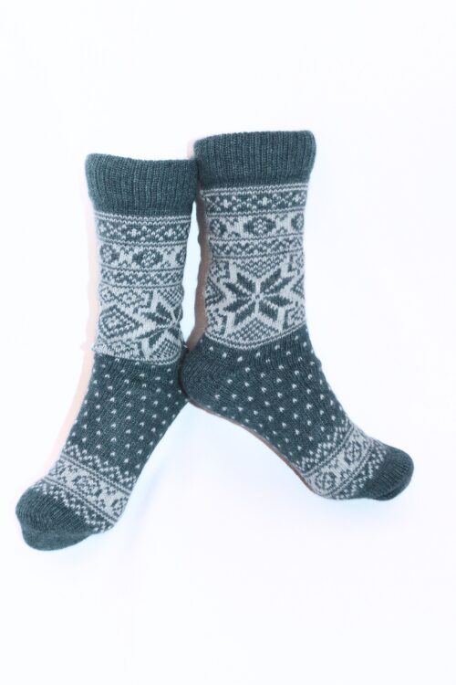 Skandinavische Wollsocken "Hyggesokker" 60% Lammwolle Schneeflockenmuster