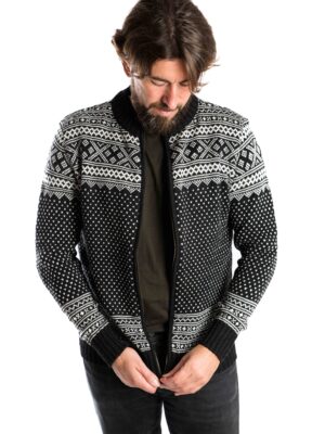 Norweger Strickjacke Arn Merinowolle Schwarz