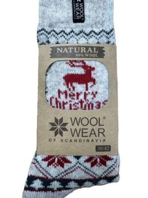"Merry Christmas" Weihnachtssocken mit Rentier Motiv 80 % Lammwolle